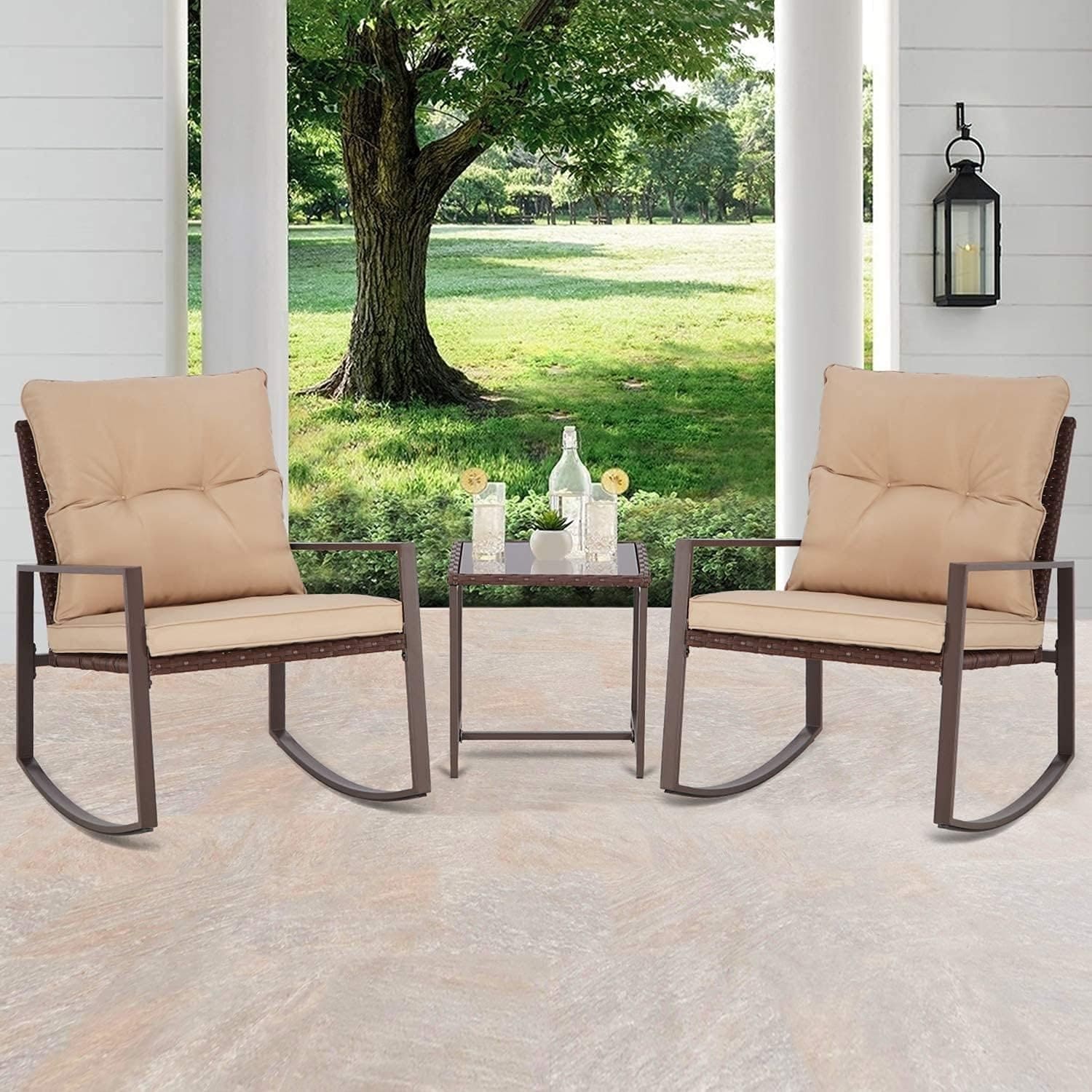 Ensemble bistrot à bascule 3 pièces en osier noir/marron Pheap pour patio extérieur par Havenside Home