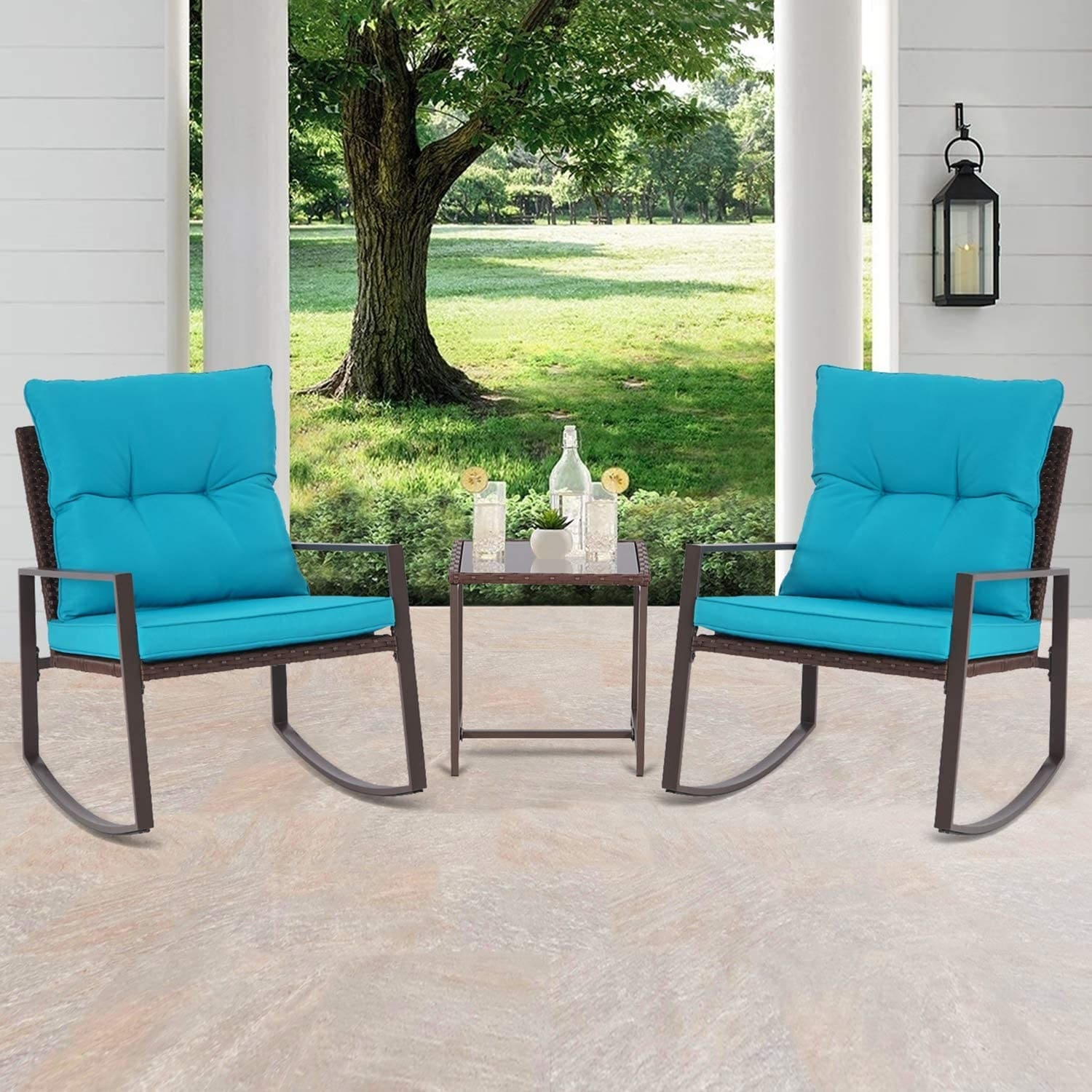 Ensemble bistrot à bascule 3 pièces en osier noir/marron Pheap pour patio extérieur par Havenside Home