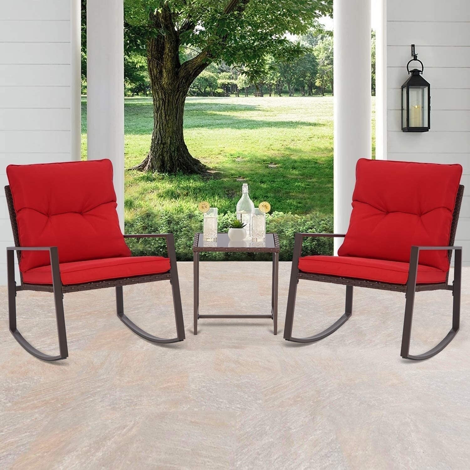 Ensemble bistrot à bascule 3 pièces en osier noir/marron Pheap pour patio extérieur par Havenside Home