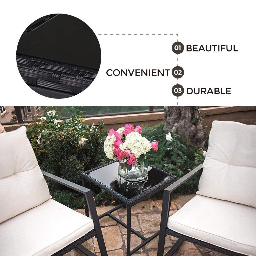 Ensemble bistrot à bascule 3 pièces en osier noir/marron Pheap pour patio extérieur par Havenside Home