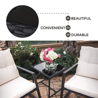Ensemble bistrot à bascule 3 pièces en osier noir/marron Pheap pour patio extérieur par Havenside Home