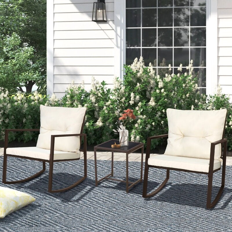 Ensemble bistrot à bascule 3 pièces en osier noir/marron Pheap pour patio extérieur par Havenside Home