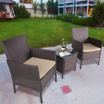 Ensemble de bistrot d'extérieur 3 pièces en osier rembourré Pheap par Havenside Home