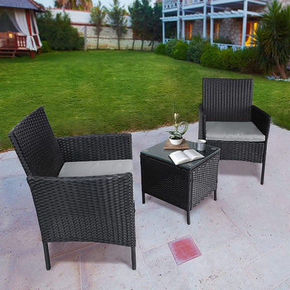 Ensemble de bistrot d'extérieur 3 pièces en osier rembourré Pheap par Havenside Home