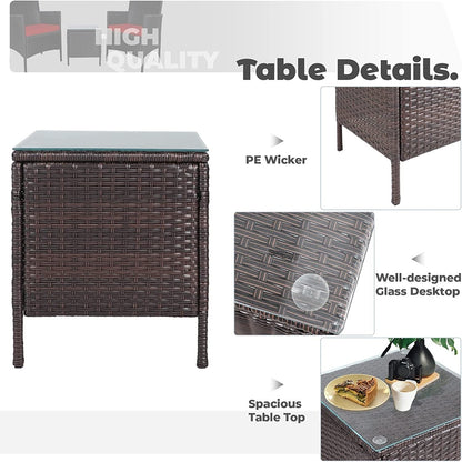 Ensemble de bistrot d'extérieur 3 pièces en osier rembourré Pheap par Havenside Home