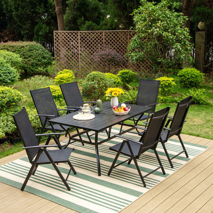 Ensemble de salle à manger d'extérieur 5/7 pièces, chaise pliante inclinable à 7 positions et table en acier avec revêtement électrolytique