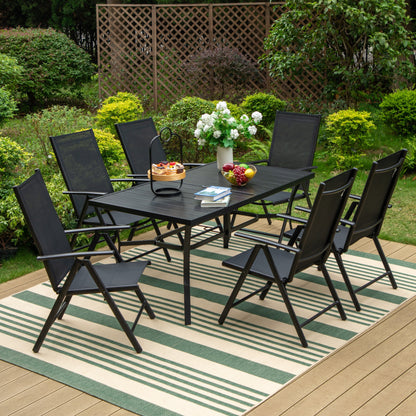 Ensemble de salle à manger d'extérieur 5/7 pièces, chaise pliante inclinable à 7 positions et table en acier avec revêtement électrolytique