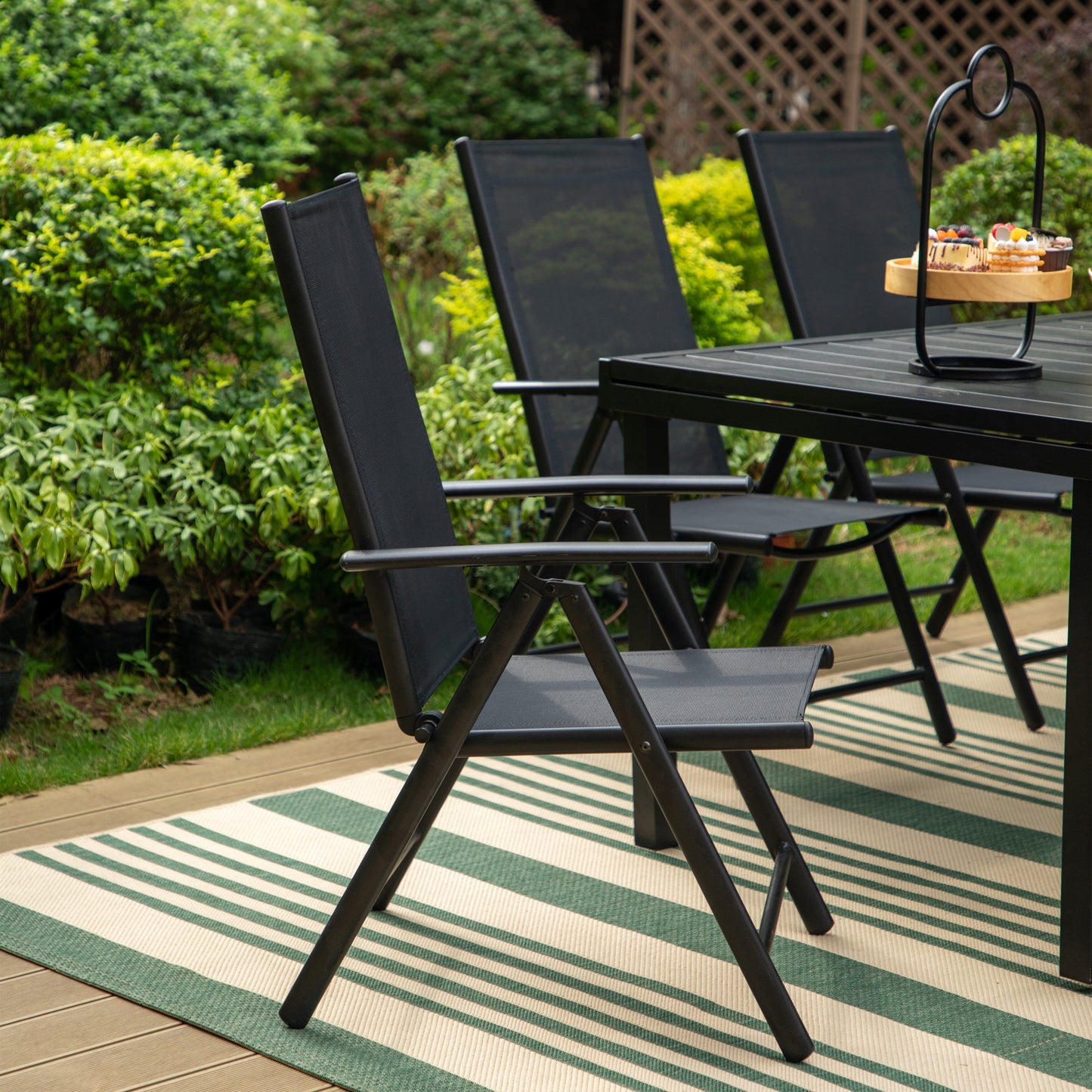 Ensemble de salle à manger d'extérieur 5/7 pièces, chaise pliante inclinable à 7 positions et table en acier avec revêtement électrolytique