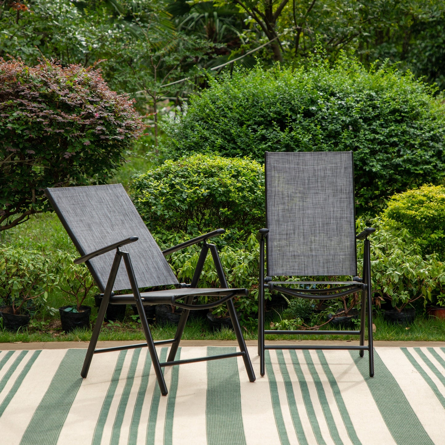 Ensemble de salle à manger d'extérieur 5/7 pièces, chaise pliante inclinable à 7 positions et table en acier avec revêtement électrolytique
