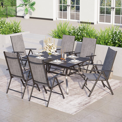 Ensemble de salle à manger d'extérieur 5/7 pièces, chaise pliante inclinable à 7 positions et table en acier avec revêtement électrolytique