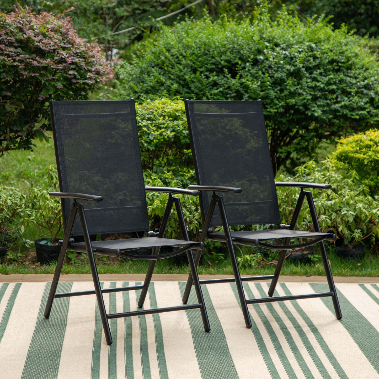 Ensemble de salle à manger d'extérieur 5/7 pièces, chaise pliante inclinable à 7 positions et table en acier avec revêtement électrolytique