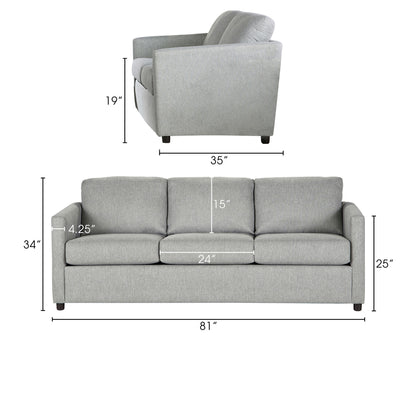 Canapé Piasa, style transitionnel, en polyester gris clair et bois massif, 81 pouces