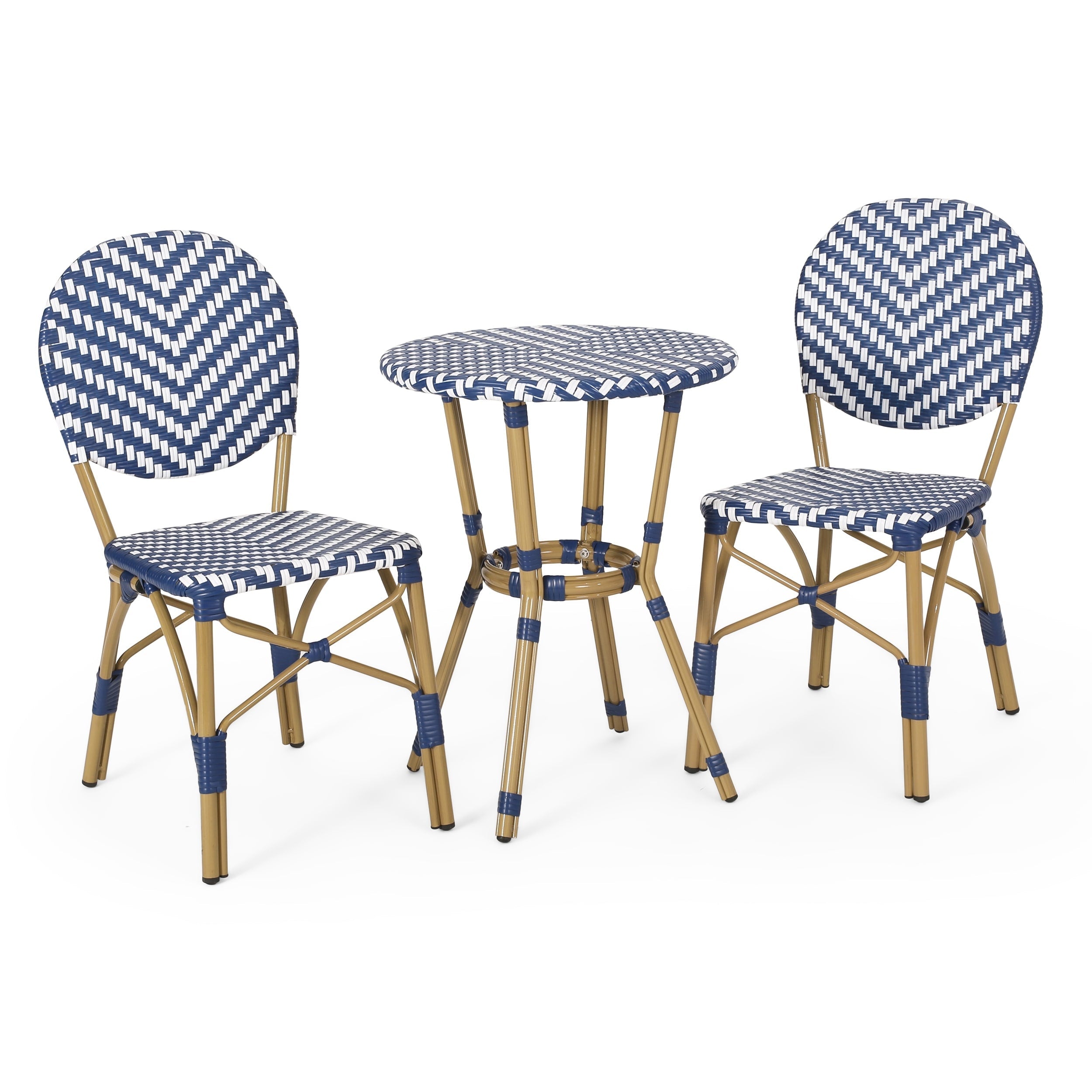 Ensemble de café d'extérieur français Picardy en aluminium et osier par Christopher Knight Home