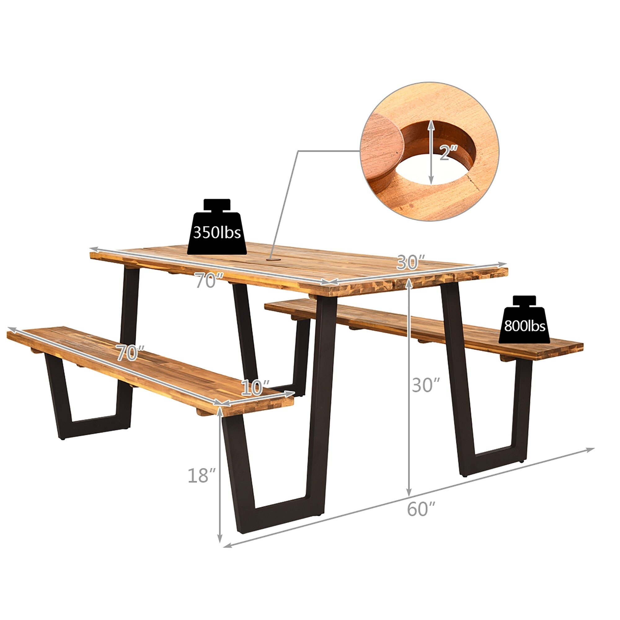 Ensemble table de pique-nique, banc et table à manger d'extérieur 70