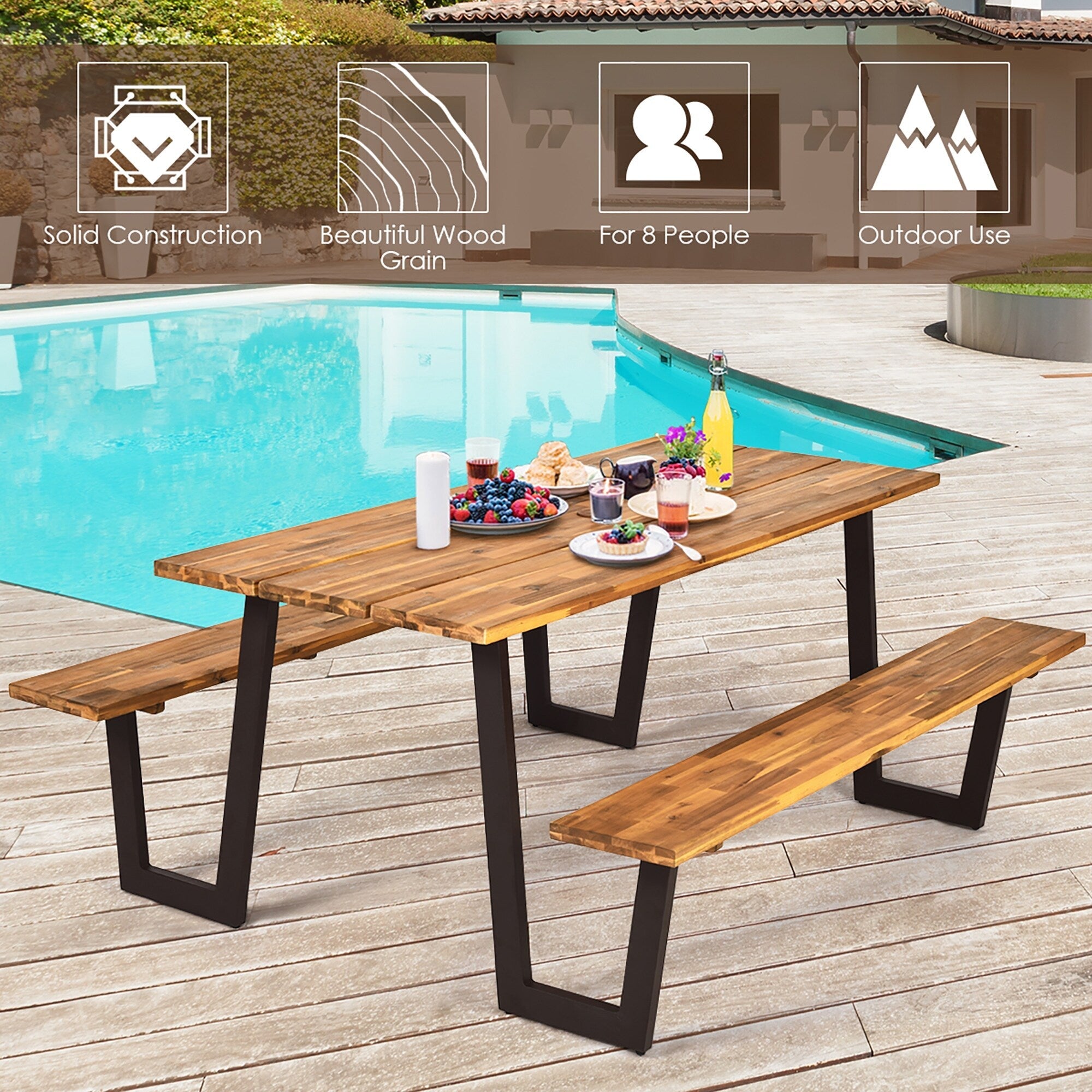 Ensemble table de pique-nique, banc et table à manger d'extérieur 70