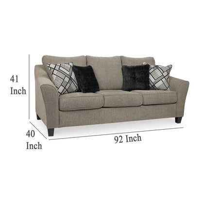 Canapé Pierce, chenille taupe, 4 coussins décoratifs, 92 pouces