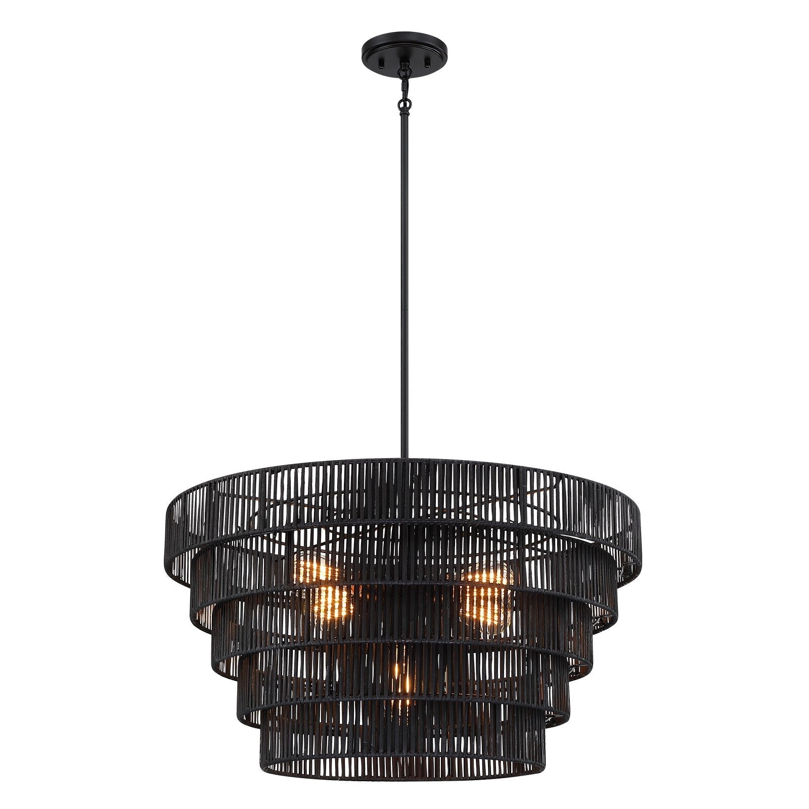 Lustre bohème moderne Piersan à 5 lumières avec abat-jour en rotin à plusieurs niveaux – 26 po de largeur
