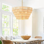 Lustre bohème moderne Piersan à 5 lumières avec abat-jour en rotin à plusieurs niveaux – 26 po de largeur
