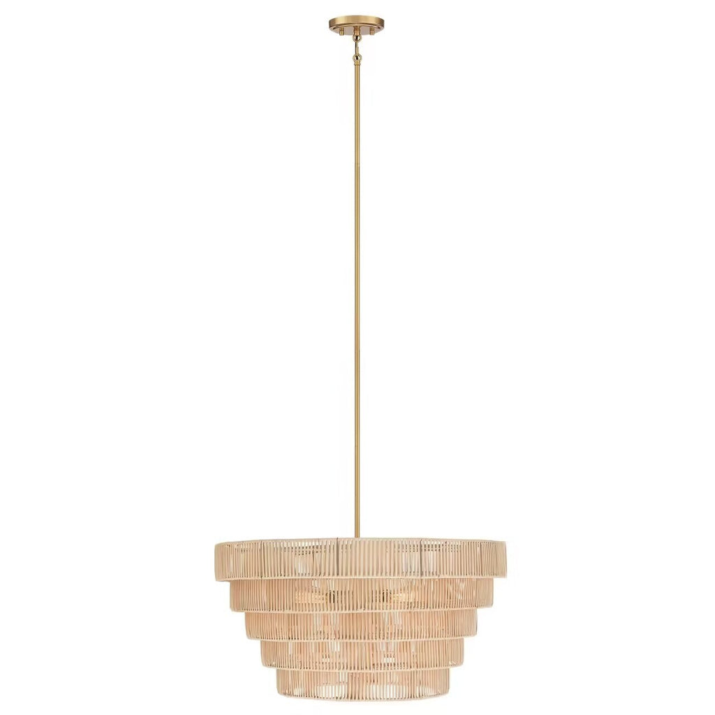 Lustre bohème moderne Piersan à 5 lumières avec abat-jour en rotin à plusieurs niveaux – 26 po de largeur
