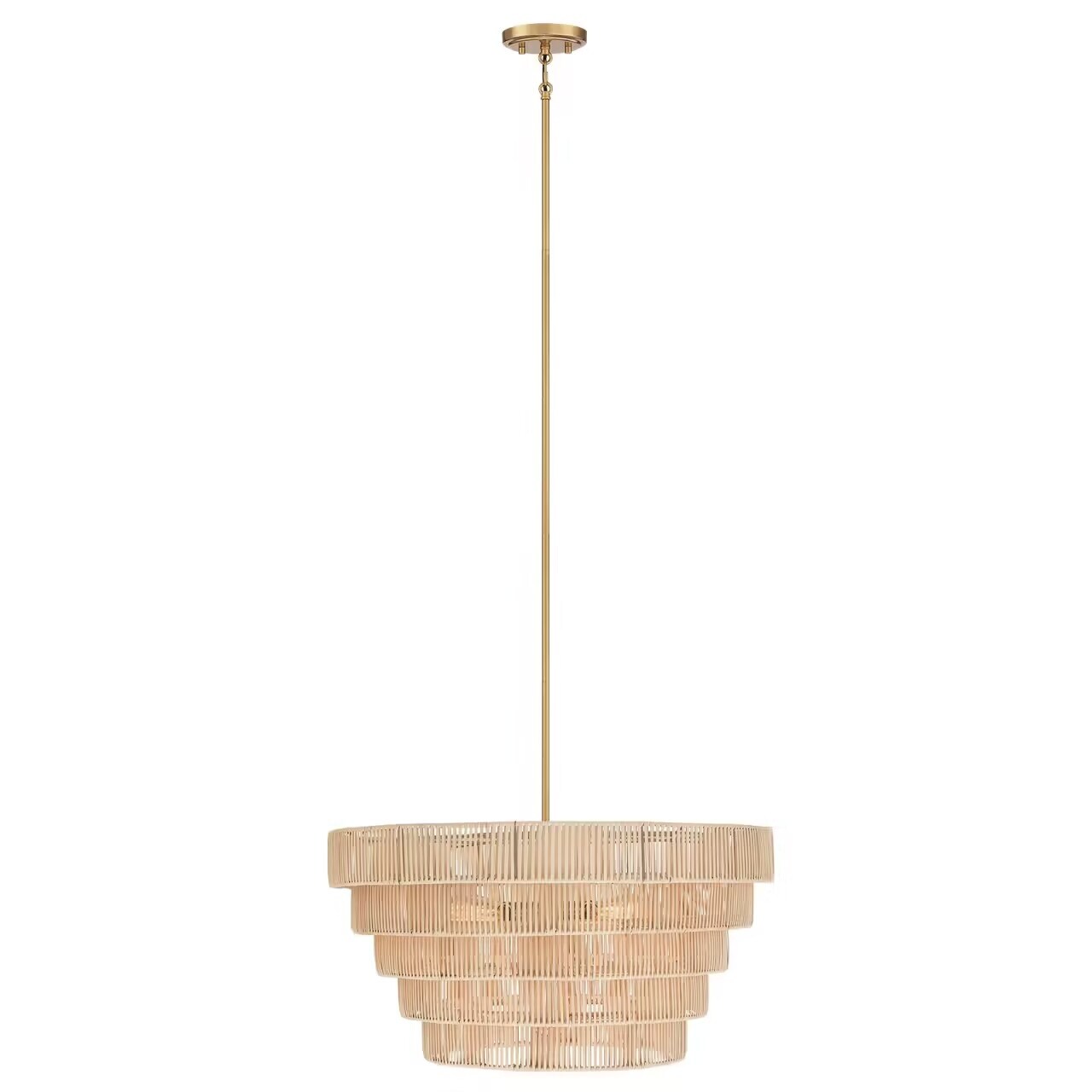 Lustre bohème moderne Piersan à 5 lumières avec abat-jour en rotin à plusieurs niveaux – 26 po de largeur