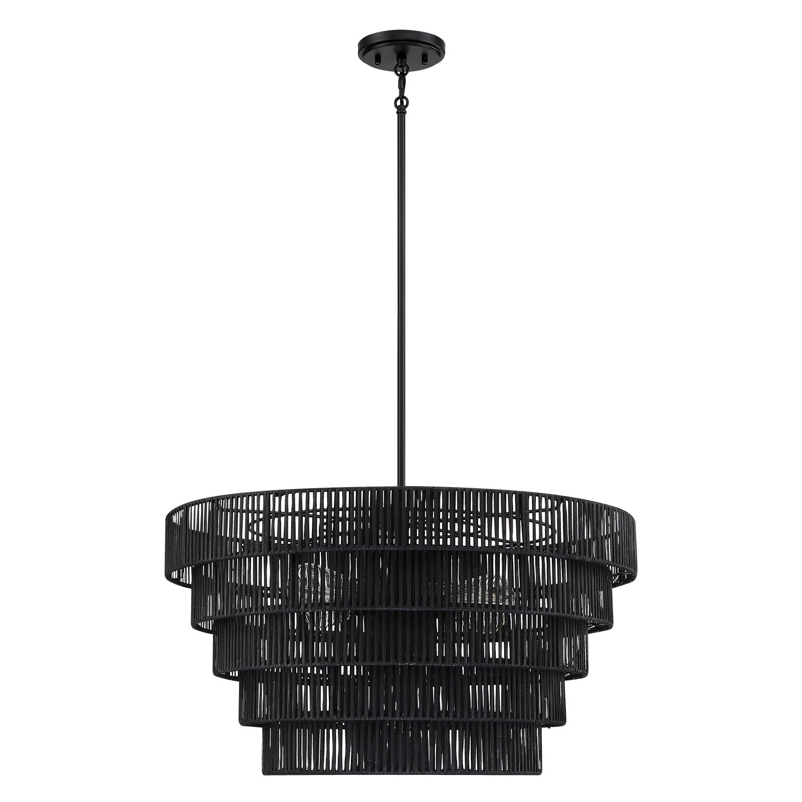 Lustre bohème moderne Piersan à 5 lumières avec abat-jour en rotin à plusieurs niveaux – 26 po de largeur
