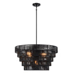 Lustre bohème moderne Piersan à 5 lumières avec abat-jour en rotin à plusieurs niveaux – 26 po de largeur