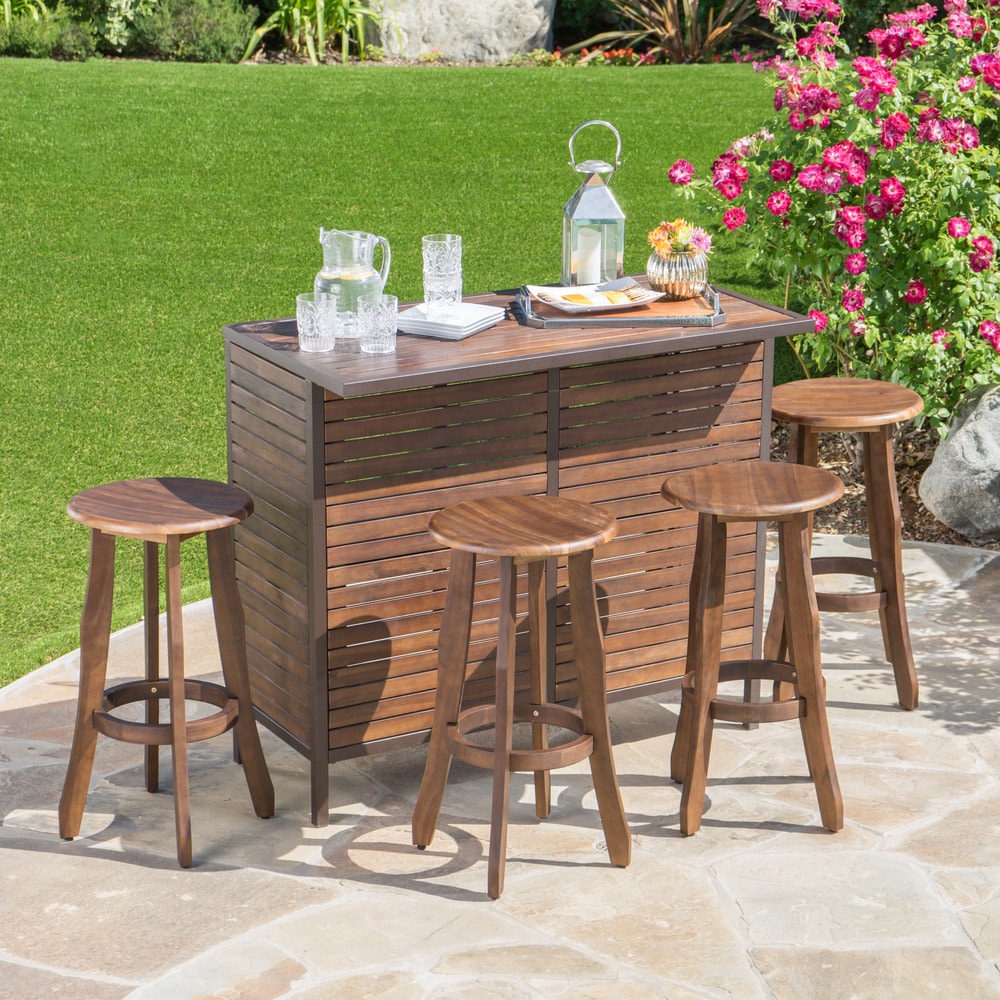 Ensemble de bar d'extérieur 5 pièces en bois d'acacia Pike par Christopher Knight Home