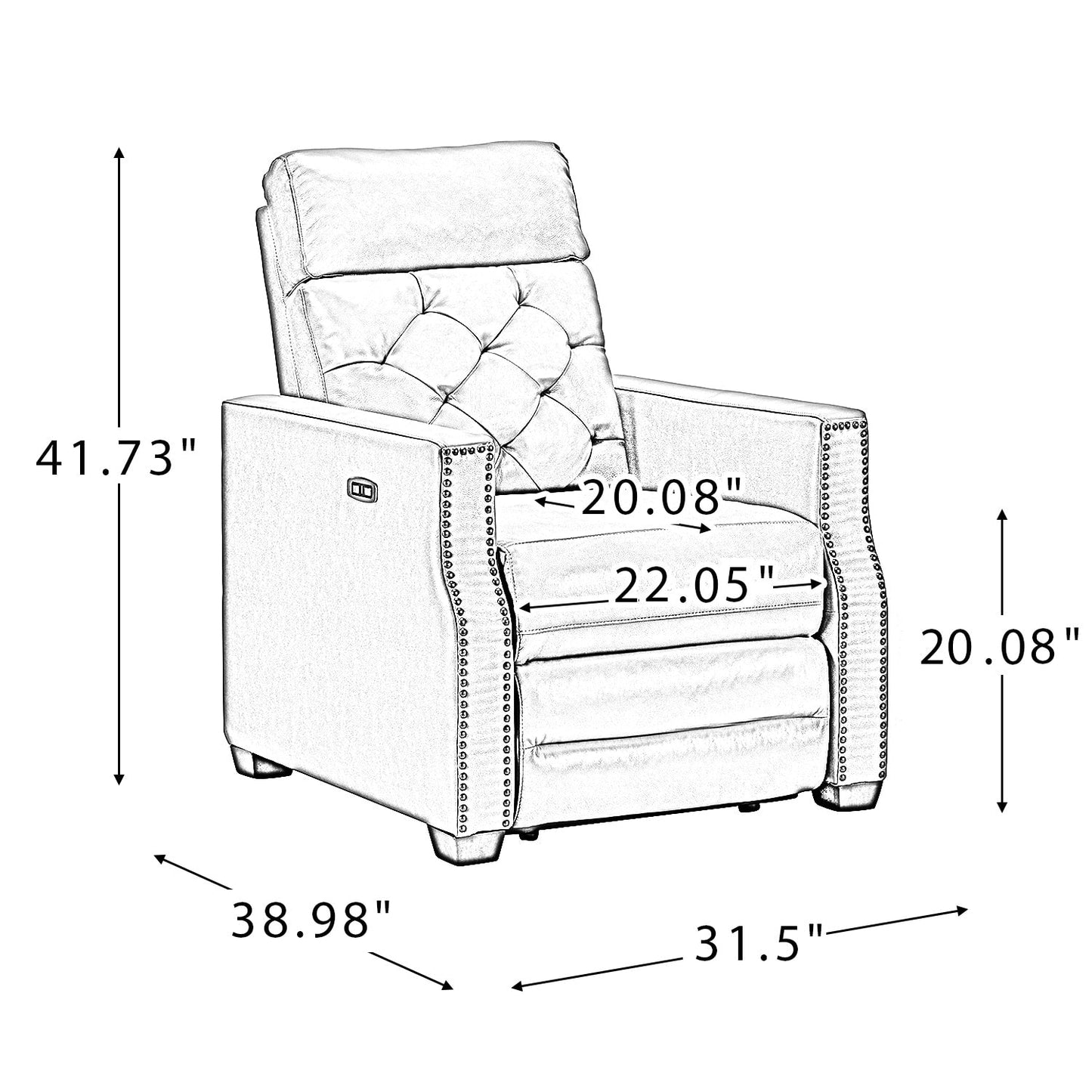 Fauteuil inclinable électrique Alina 31,50 pouces de large en cuir véritable avec port USB, lot de 2