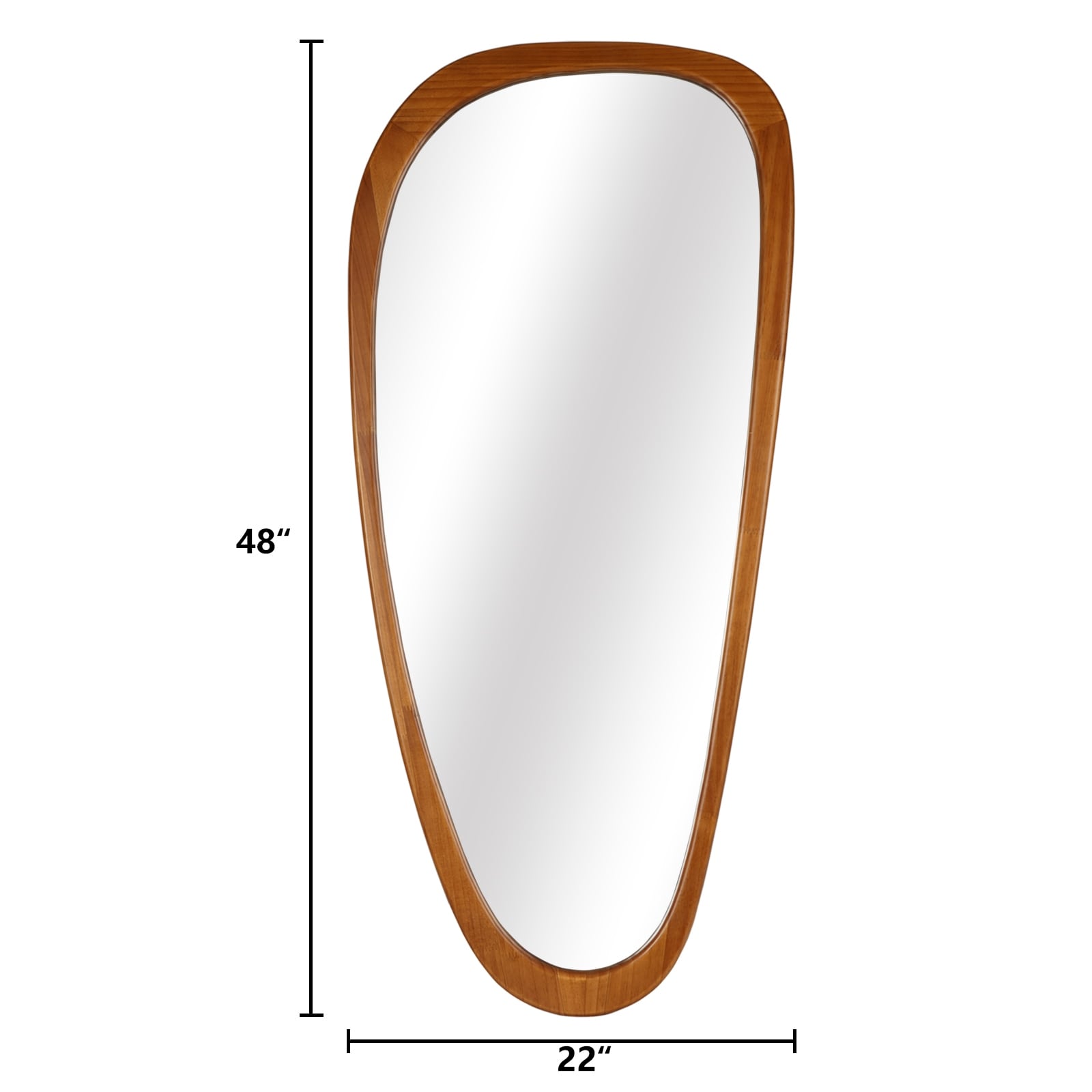 Miroir mural asymétrique en forme de pavé avec cadre en pin