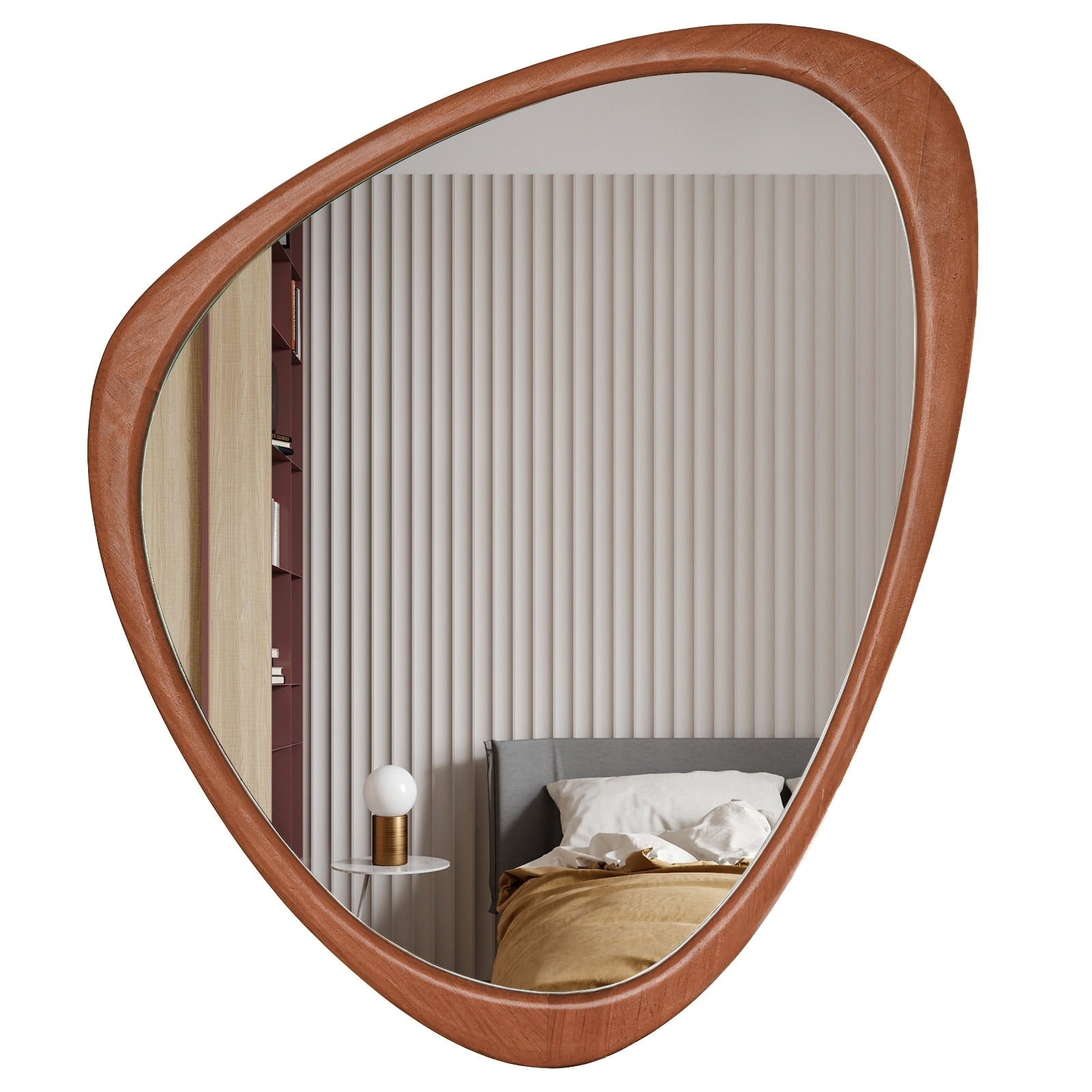 Miroir mural asymétrique en forme de pavé avec cadre en pin