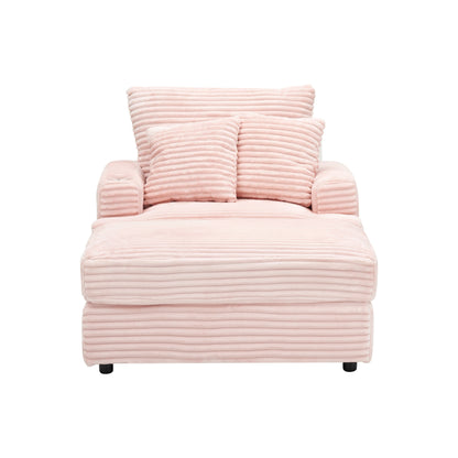 Fauteuil-canapé simple rembourré en velours côtelé rose 39,37 po avec pouf et porte-gobelet pour le salon