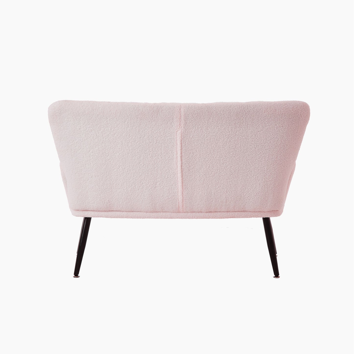 Canapé causeuse Teddy rose 52 avec dossiers matelassés et cadre en bois dur pour le salon.