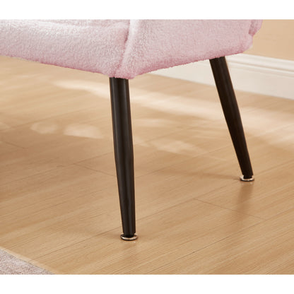 Canapé causeuse Teddy rose 52 avec dossiers matelassés et cadre en bois dur pour le salon.
