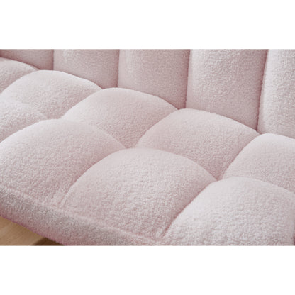 Canapé causeuse Teddy rose 52 avec dossiers matelassés et cadre en bois dur pour le salon.
