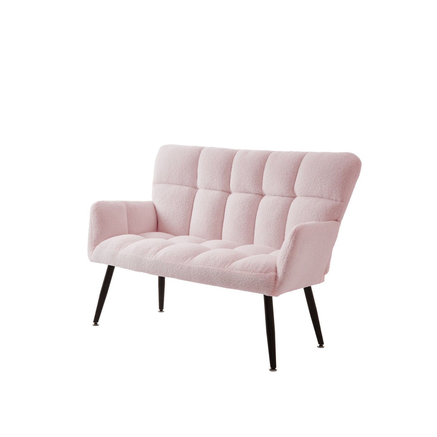 Canapé causeuse Teddy rose 52 avec dossiers matelassés et cadre en bois dur pour le salon.