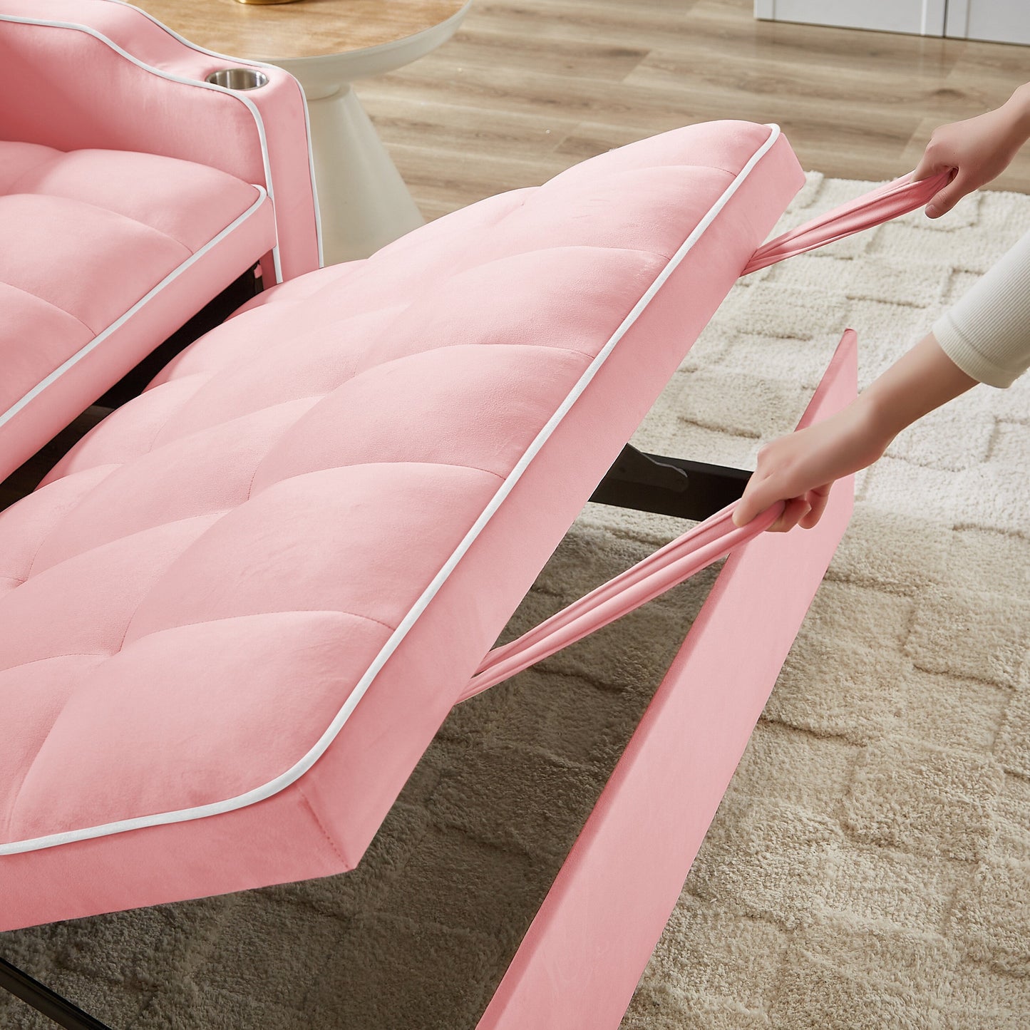 Canapé convertible en velours rose 54,7 avec ports USB et support pour téléphone
