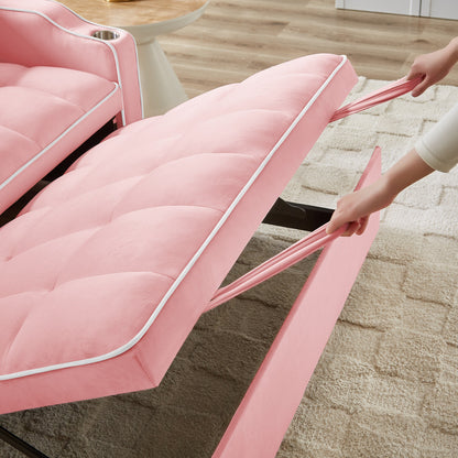 Canapé convertible en velours rose 54,7 avec ports USB et support pour téléphone