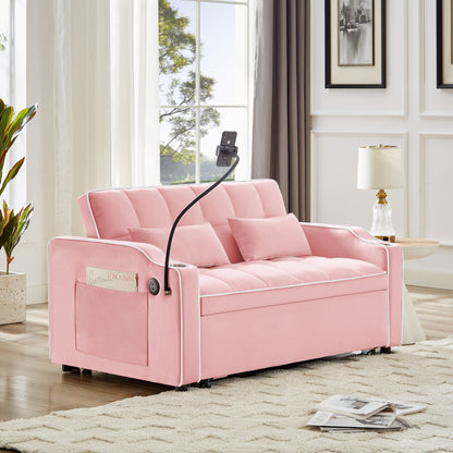 Canapé convertible en velours rose 54,7 avec ports USB et support pour téléphone