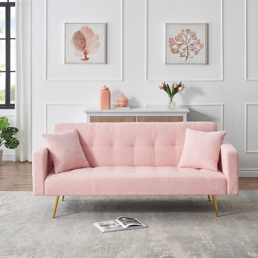 Canapé-lit convertible en polaire Teddy rose 71,7 avec dossier réglable et 2 oreillers pour le salon