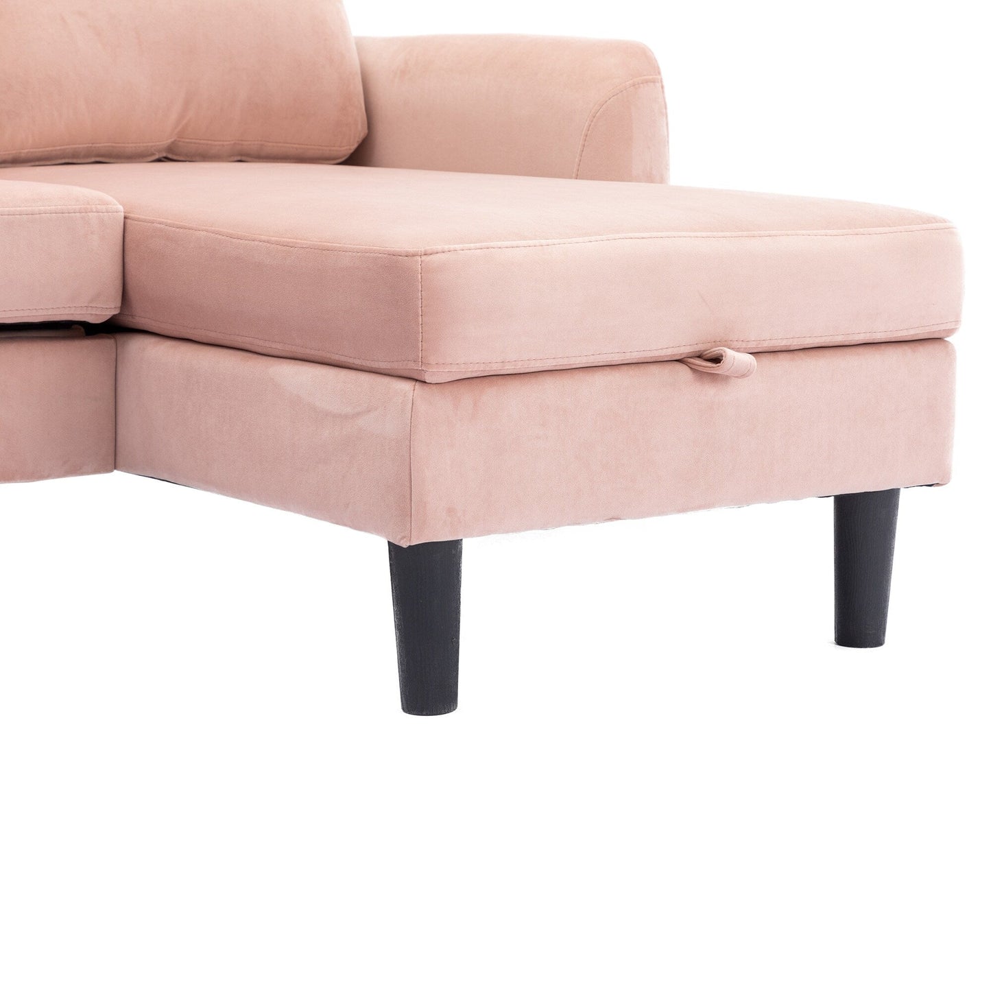 Canapé sectionnel rose en polyester 72,4 avec lit gigogne, méridienne de rangement et 3 coussins décoratifs