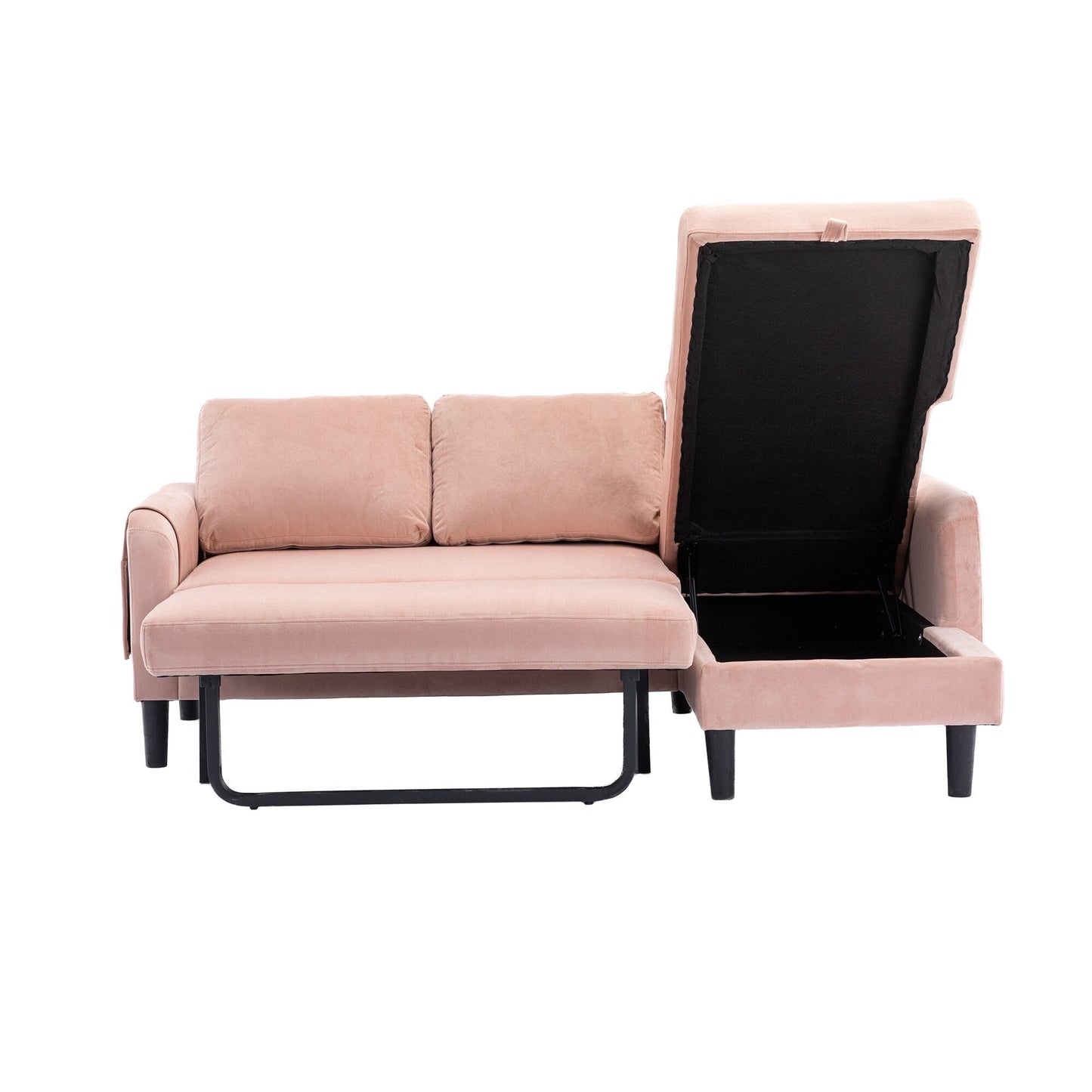 Canapé sectionnel rose en polyester 72,4 avec lit gigogne, méridienne de rangement et 3 coussins décoratifs