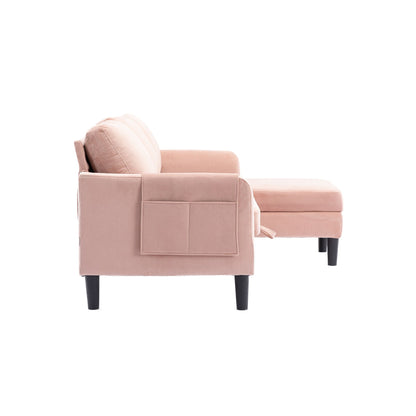 Canapé sectionnel rose en polyester 72,4 avec lit gigogne, méridienne de rangement et 3 coussins décoratifs