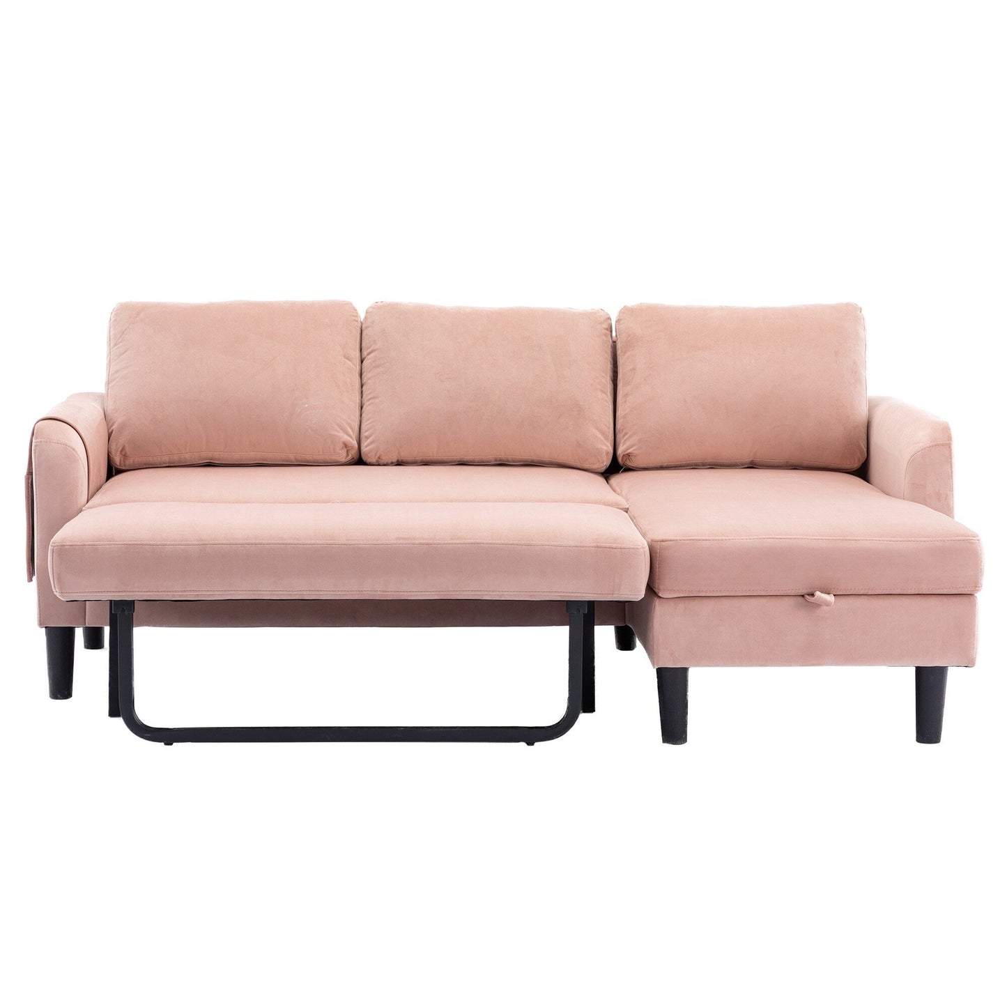 Canapé sectionnel rose en polyester 72,4 avec lit gigogne, méridienne de rangement et 3 coussins décoratifs