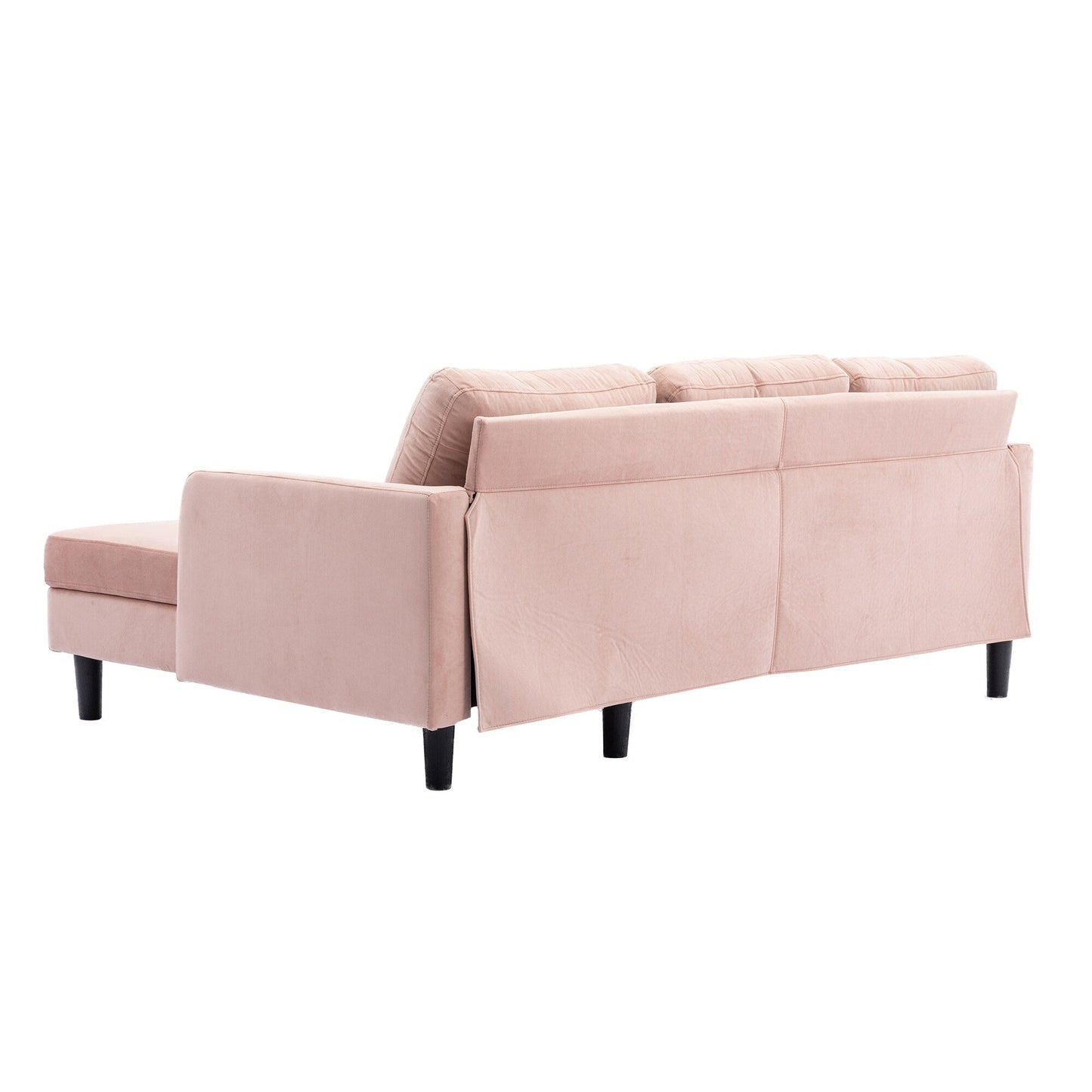 Canapé sectionnel 3 places rose en polyester de 72,4 pouces avec lit gigogne, méridienne de rangement et 3 coussins décoratifs