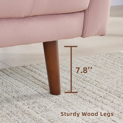 Canapé en tissu rose 74'' avec poches de rangement et pieds en bois massif