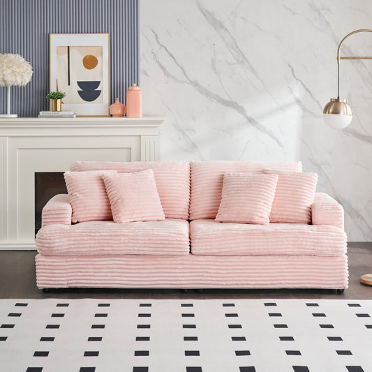 Canapé 3 places en velours côtelé rose 79.3 avec 4 coussins décoratifs et coussin à ressorts