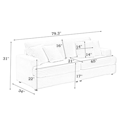 Canapé 3 places en velours côtelé rose 79.3 avec 4 coussins décoratifs et coussin à ressorts