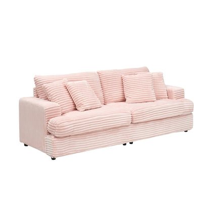 Canapé 3 places en velours côtelé rose 79.3 avec 4 coussins décoratifs et coussin à ressorts