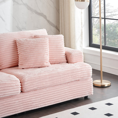 Canapé 3 places en velours côtelé rose 79.3 avec 4 coussins décoratifs et coussin à ressorts