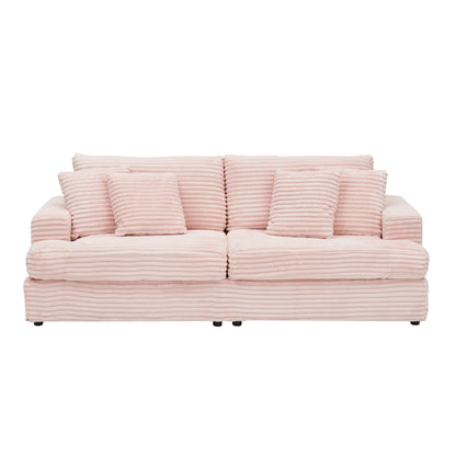 Canapé 3 places en velours côtelé rose 79.3 avec 4 coussins décoratifs et coussin à ressorts